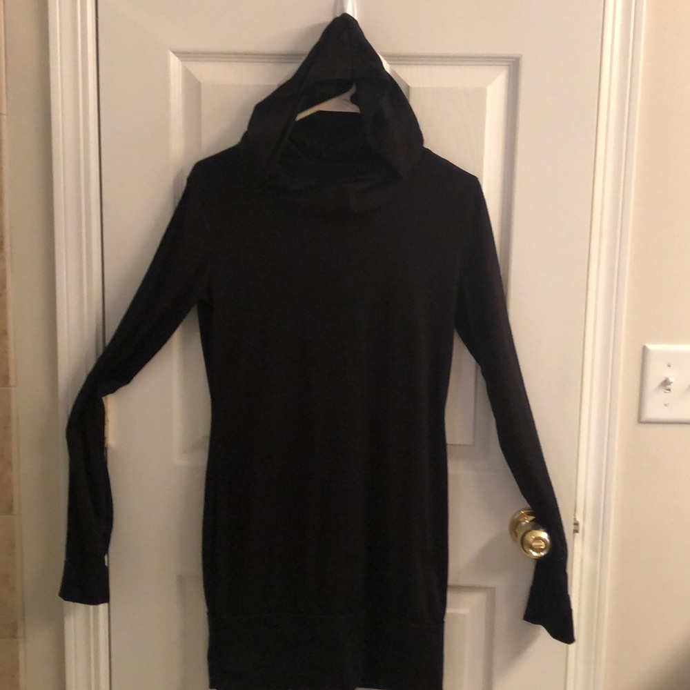 Black hooded long sleeve shirt